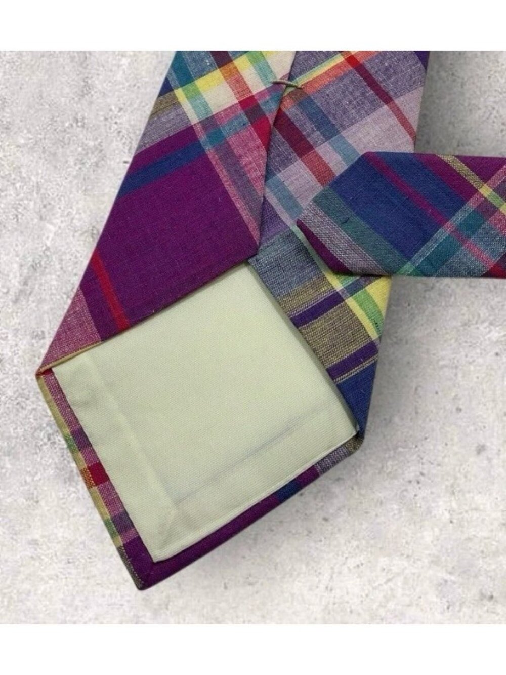 LANDS' END Cotton Tie USA Purple Blue Pink Tartan W:3.6" EUC - Picture 4 of 5